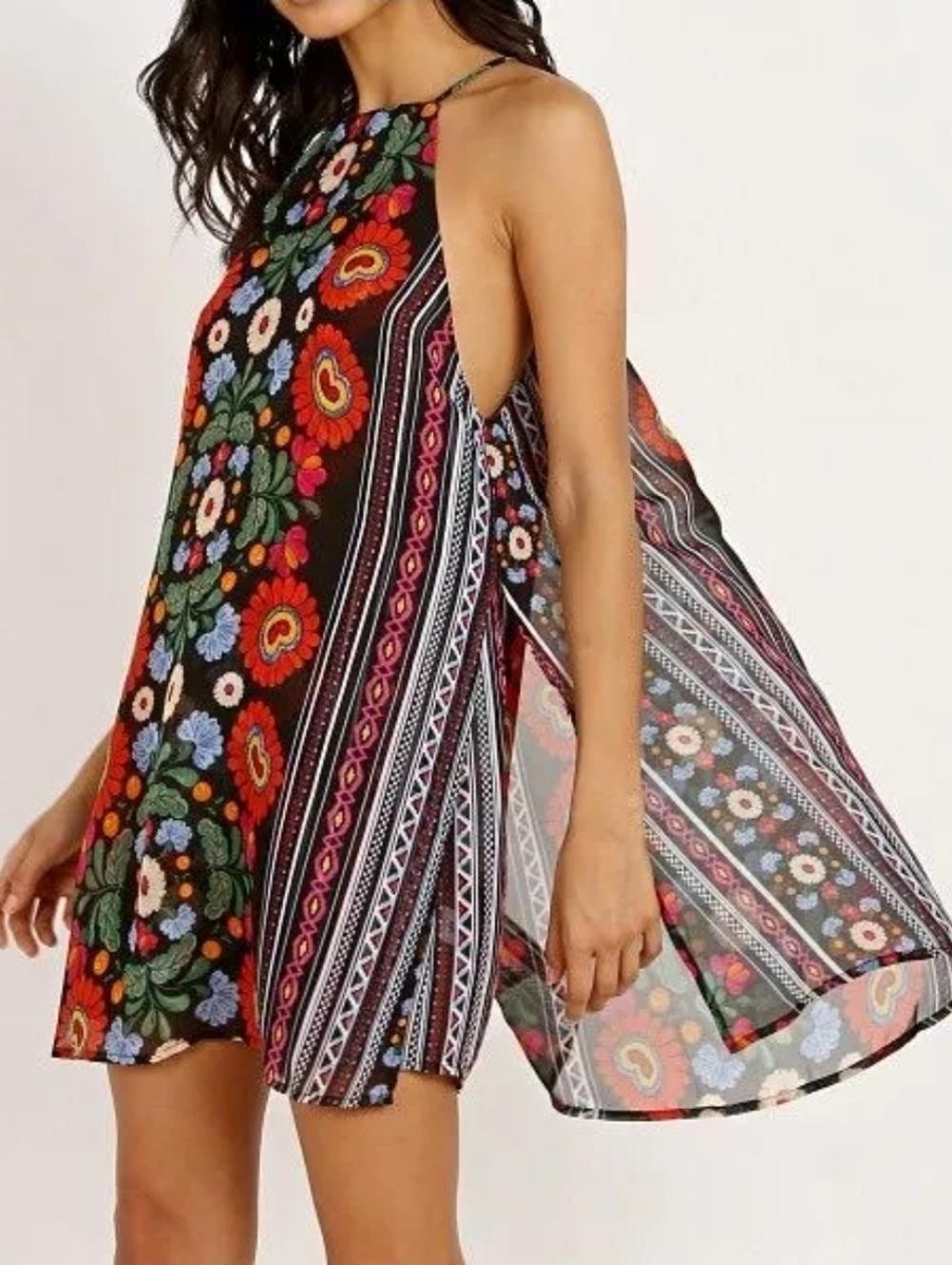 Show Me Your Mumu Black Floral Halter Dress with Multicolor Blooms